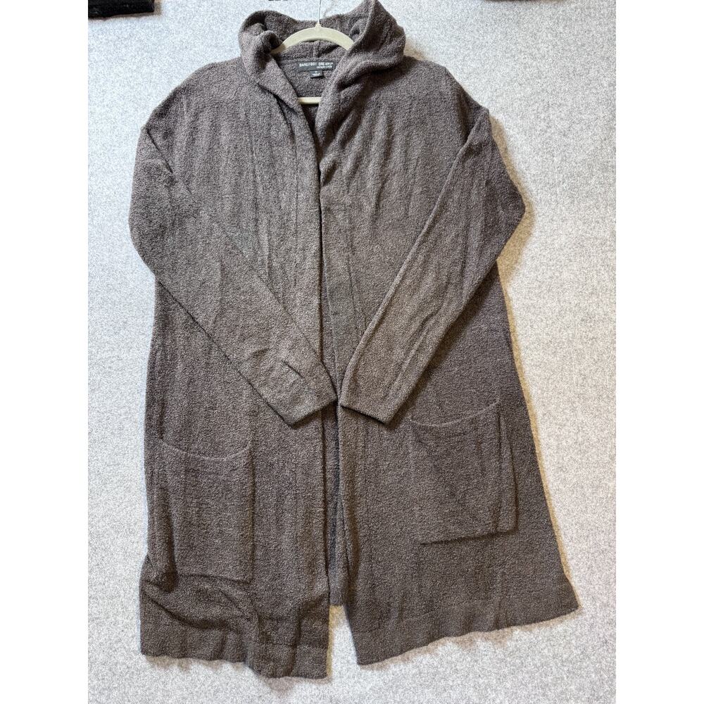 Barefoot Dreams CozyChic Lite Hooded Open Front Cardigan Brown Medium - Picture 2 of 10